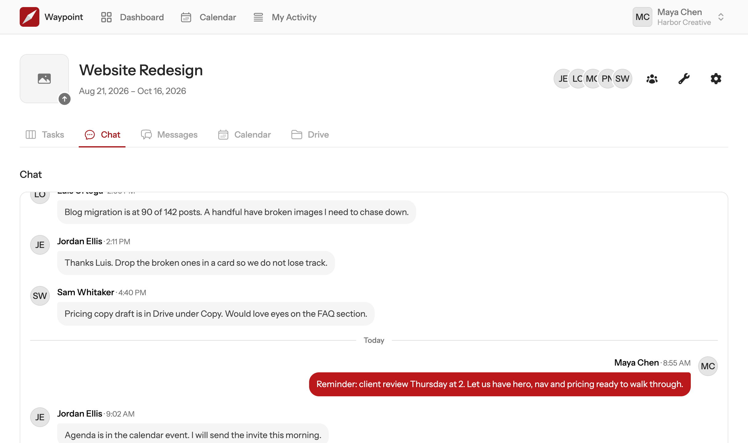 The chat tool inside a Waypoint project