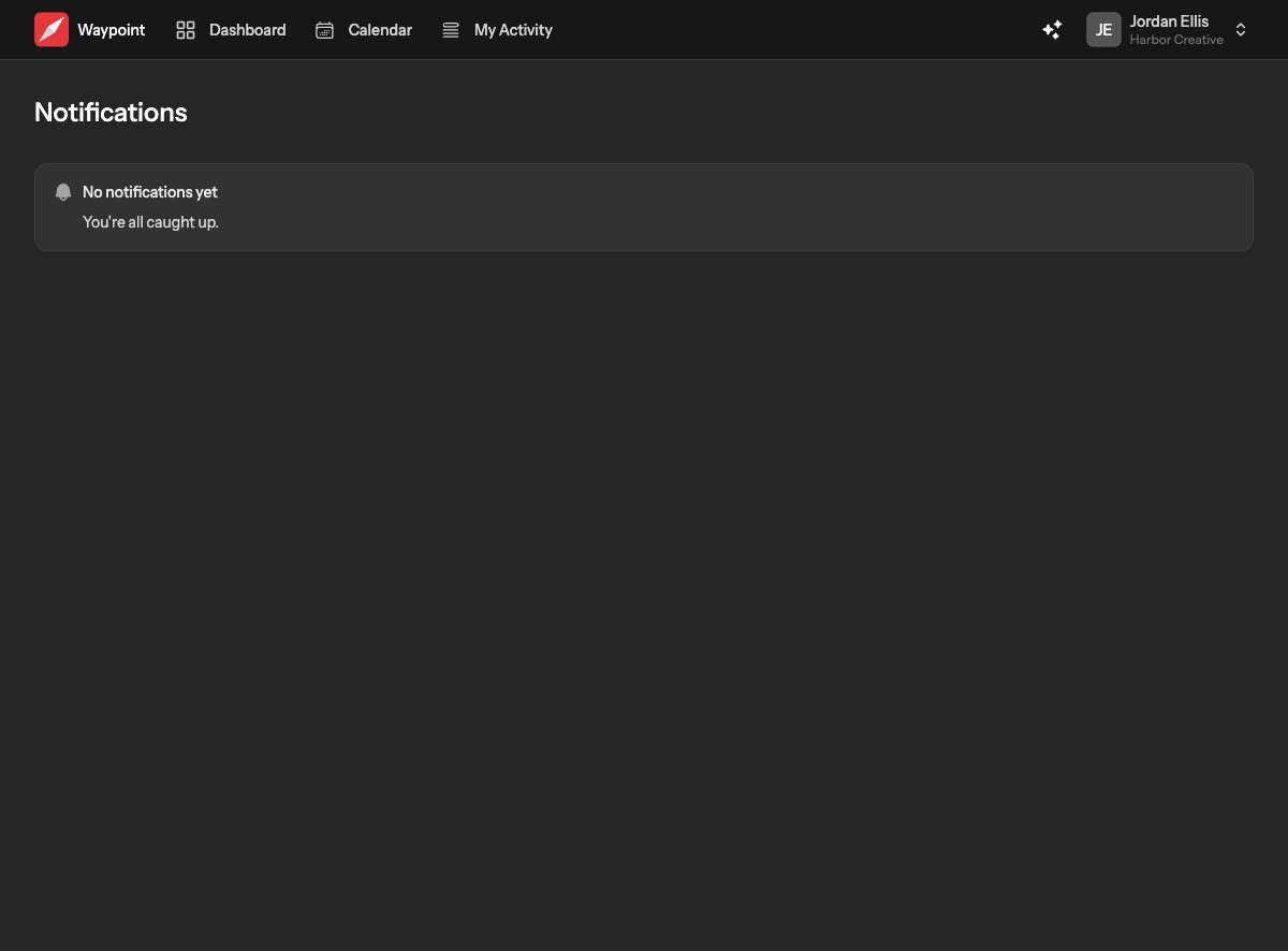 The Notifications page listing notifications with what happened, when, a link to the item and Mark as read buttons