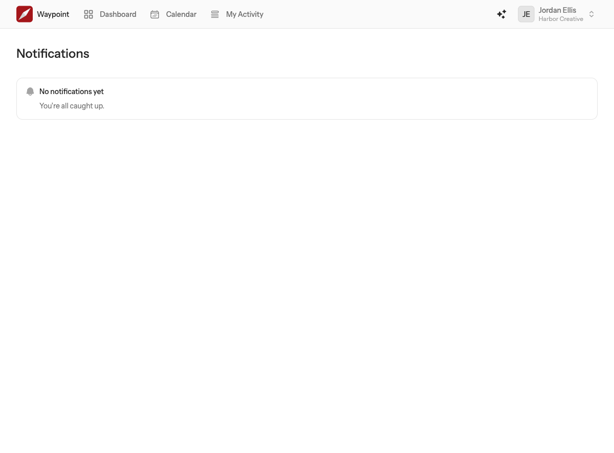 The Notifications page listing notifications with what happened, when, a link to the item and Mark as read buttons